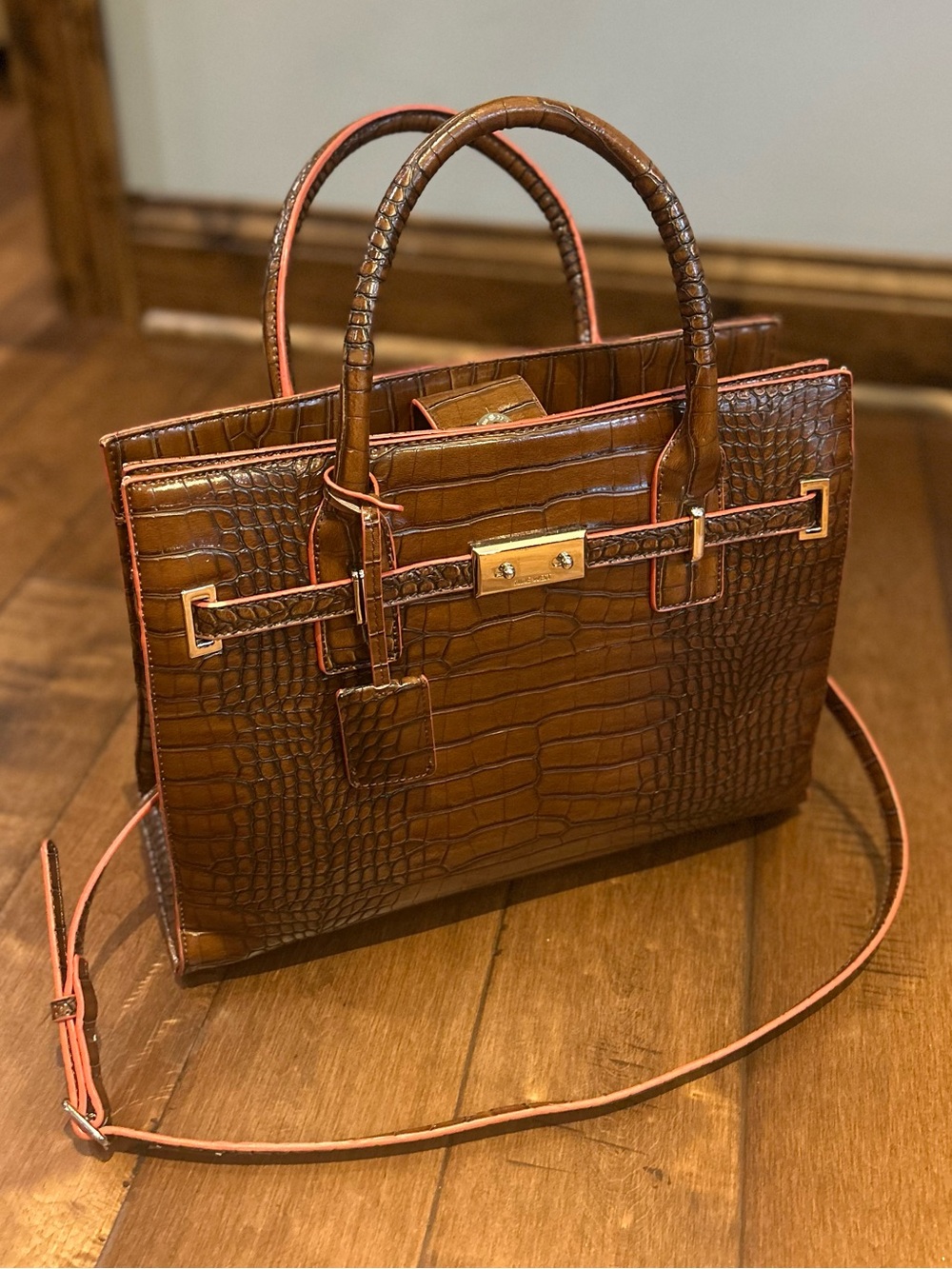 Nine West Croc-Embossed Satchel with Detachable Crossbody Strap